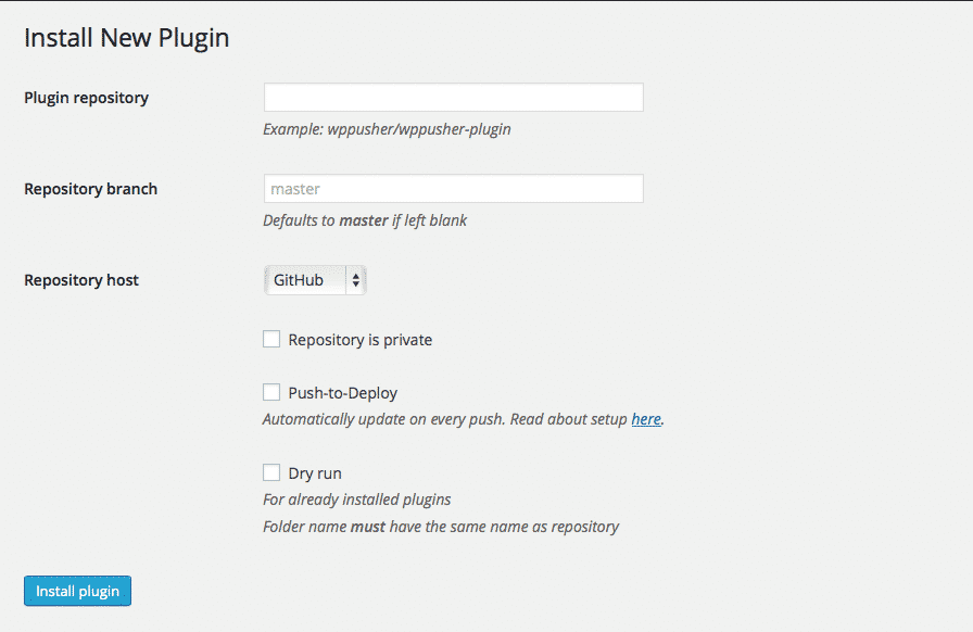 WP Pusher - Install Plugin