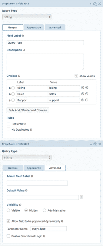 Query Type Dropdown View