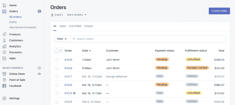managing orders in shopify
