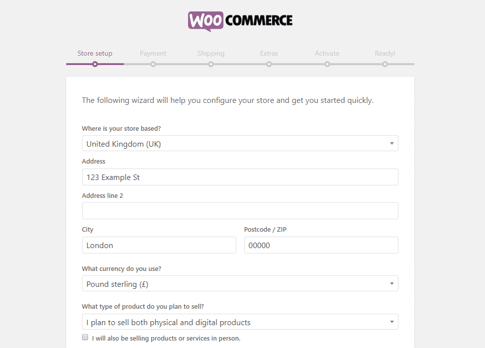 woocommerce setup wizard